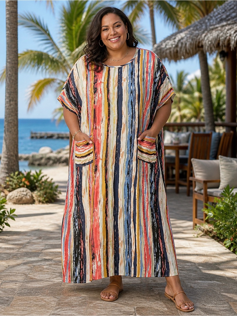 Colorful Striped Kaftan Dress 3X